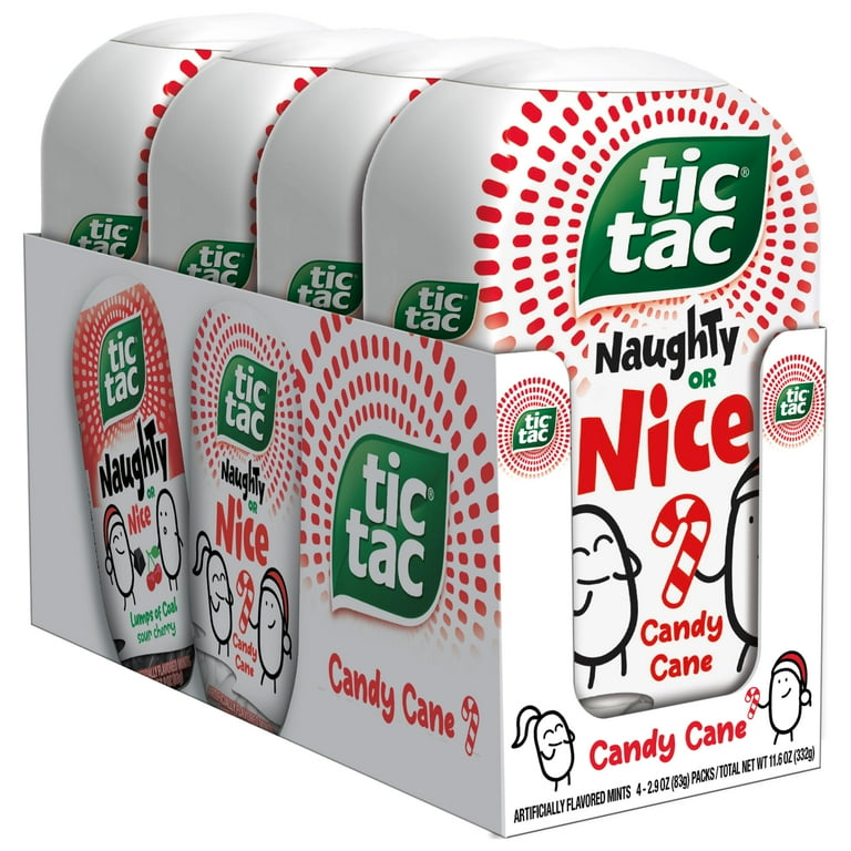 Tic Tac Naughty or Nice Candy Cane Mints, 4 Bottle Packs, On-the