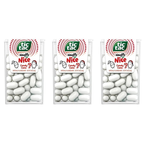 Tic Tac Naughty or Nice Candy Cane Mints, Holiday Treats, Stocking Stuffer Pack, 0.84 oz, 3 pack