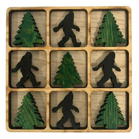 Tic Tac Toe 10 Wood Pieces Plus Board Game Pine Trees and Bigfoot