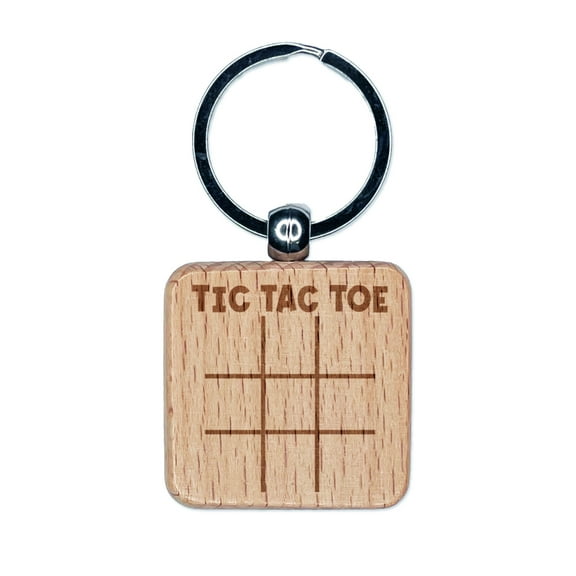 Tic Tac Toe Fill In Game Square Keychain Charm Tag - Engraved Wood