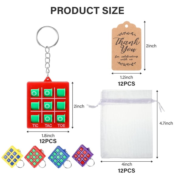 Tic Tac Toe Keychain Party Favors Set 36 Pieces White Mesh Bags Thank You Tags