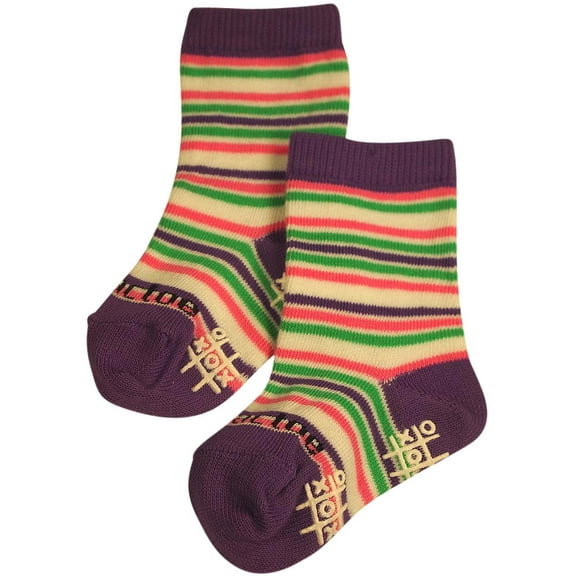 Tic Tac Toe - Little Girls' Striped Ankle Sock 31837-Small (purple stripe)