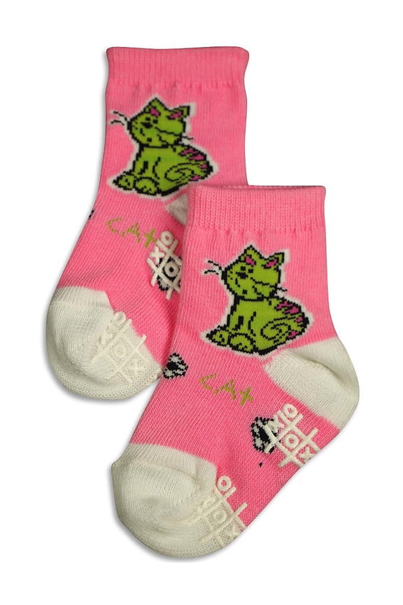 - Little Girls' Striped Ankle Sock 31852-X-Small (pink cat)