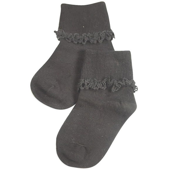 Tic Tac Toe - Little Girls' Turn Cuff Socks 31824-Small (black lace)