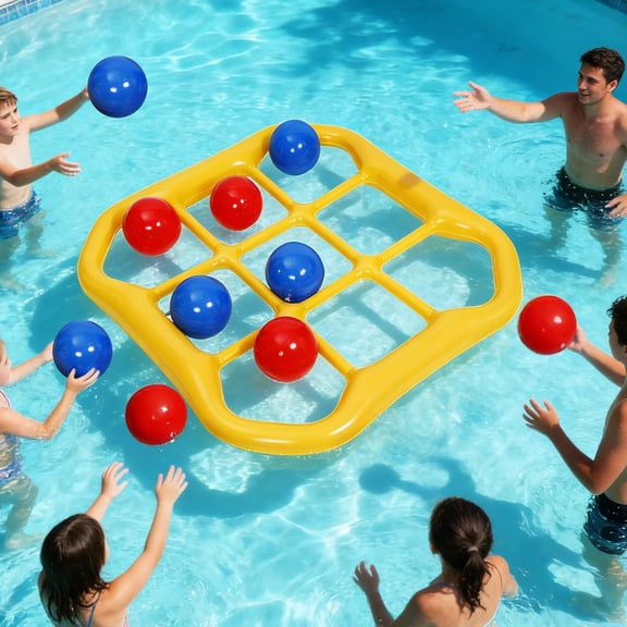 Tic Tac Toe Pool Game with Anchors - Inflatable Floating Swimming Pool Toys for Adults - Summer Outdoor Beach Party Activity Set