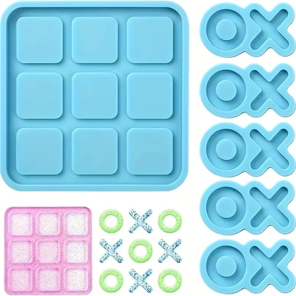 Tic Tac Toe Resin Mold Set with 5 Chess Molds - DIY Board Game Silicone Mold for Home Decor and Crafting
