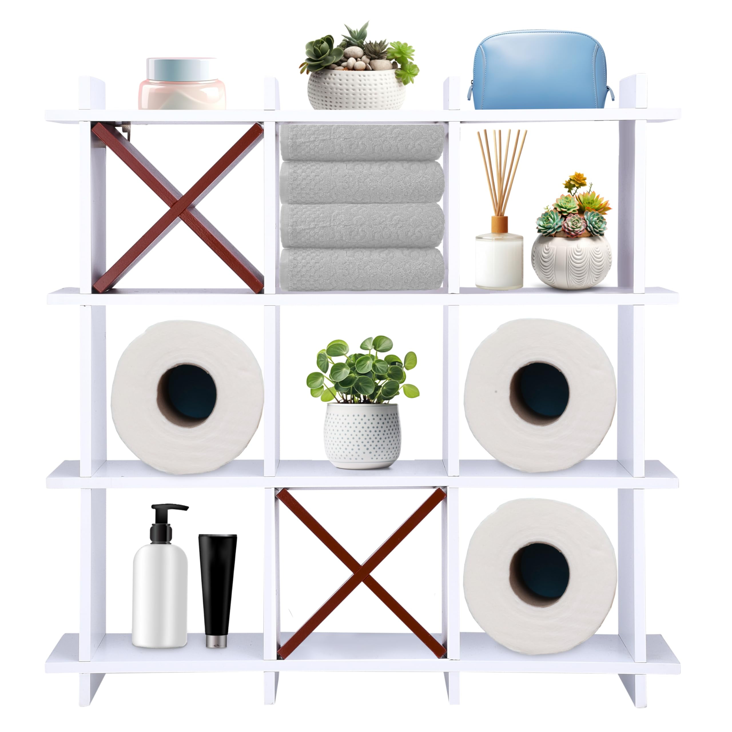 White and Brown Rustic Tic Tac Toe Wall-Mounted Toilet Paper Holder