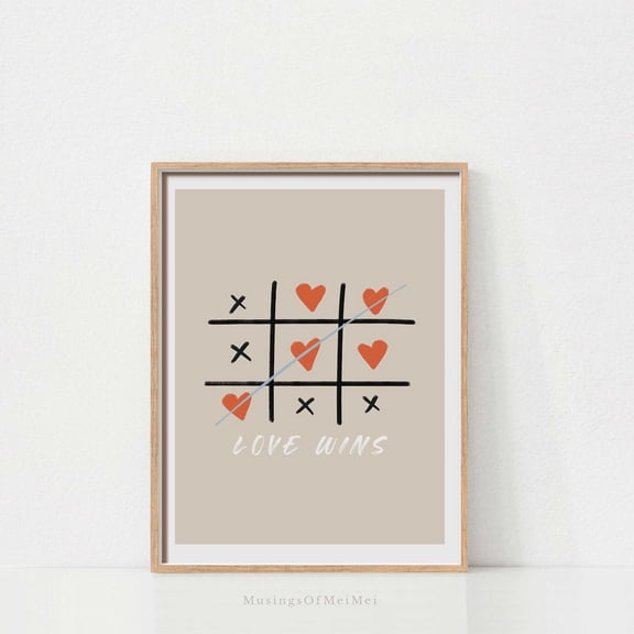Tic Tac Toe Wall Art Postervalentines Day Poster Valentines Minimalist Love Wins Poster, Unframed Poster Size 8x12