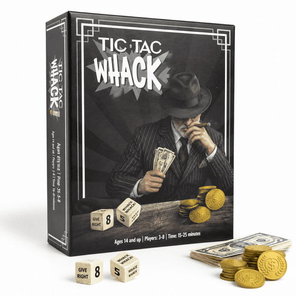 Tic Tac Whack 2-in-1 Family Board Game for 3-8 Players Ages 14+