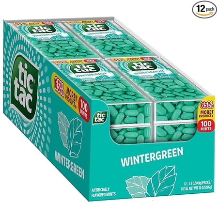 Tic Tac Wintergreen Breath Mints, 12 Count, On-the-Go Refreshment, Stocking Stuffers, 1.7 oz Each