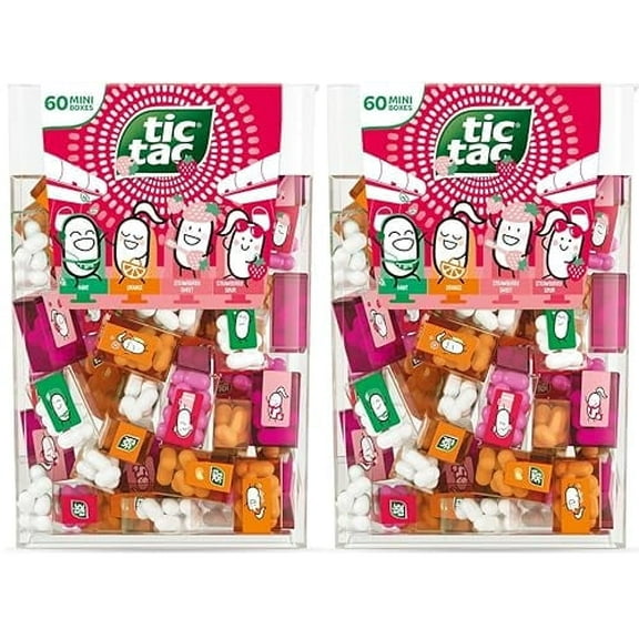 Tic Tacs Travels Mini Packs Individual Flavor Packets Large Spender Boxes with Mini Tic Tacs Packs (120 Mini Packs - Strawberry Sweet Strawberry Sour Mint Orange)