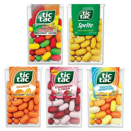 Tic Tacs Variety Pack of 5 Fruity Flavors- Includes Orange, Fruit Adventure, Soda, Strawberry and Cream, and Tropical Adventure
