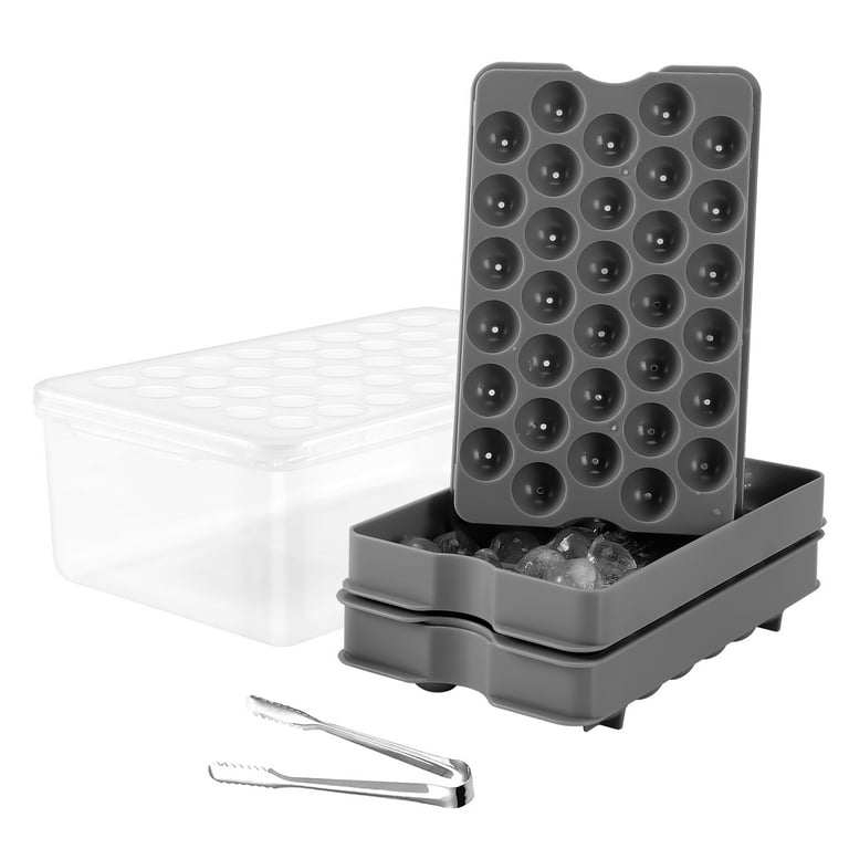 Round Ice Cube Trays for Freezer with Cover & Bin, Small Circle Ice Ball  Maker Mold, Ice Tray for Cocktail & Whiskey (3 Sphere Trays & 1 Container &  1
