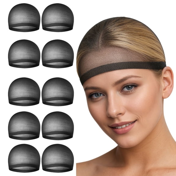 Ticikt Invisible Thin Stretch Mesh Closed End Liner Nylon Wig Stocking Caps, Black, 10 Pack