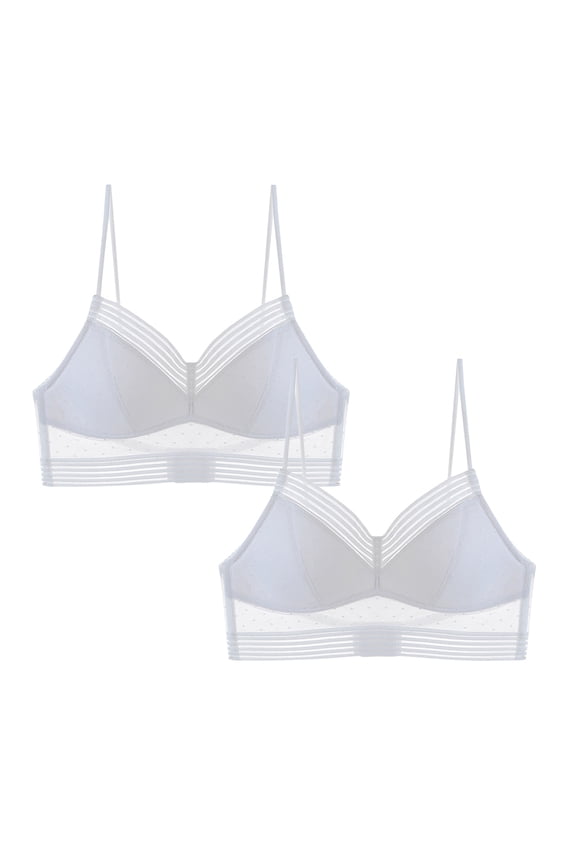 2PC Women's French Open Back U Shaped Thin Bud Bra Summer Comfortable Underwear No Steel Ring Design,Color:White