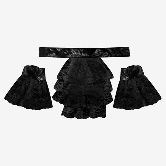 Ticikt 3-Piece Lace Collar & Cuff Set, Detachable Elegent Satin Lace Jabot with Wrist Cuffs,Black