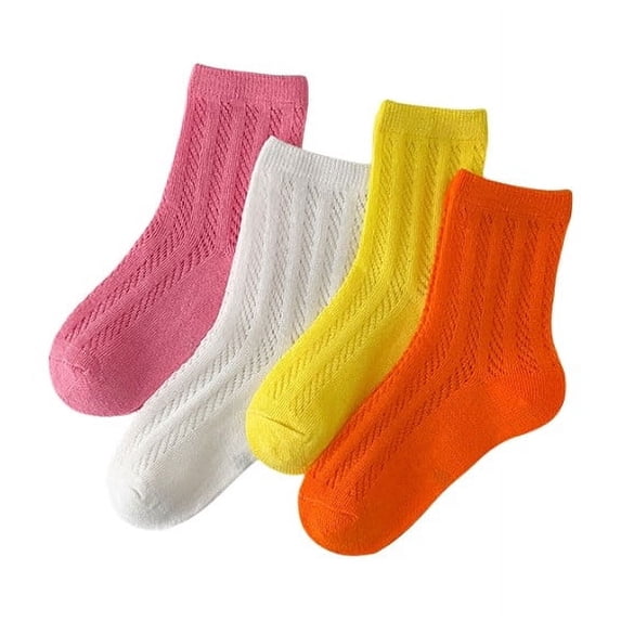 Ticikt 4 Pairs Kids Cute Ankle Socks Girls Solid Low Cut Socks Colorful Patterned Casual Cotton Short Summer Sock,Color:Pink,L
