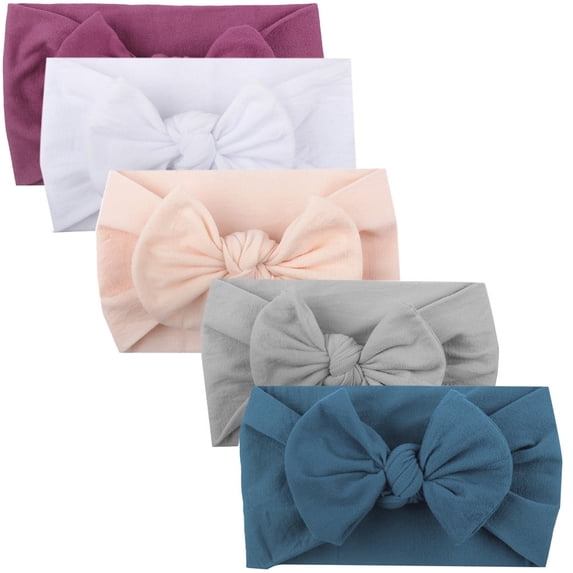 Ticikt 5 Pack Baby Headbands, Solid Color Big Bow Soft Stretchy Hair Accessories for Infant Princess Dress‑up