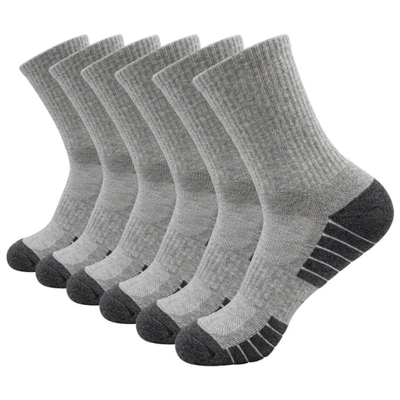 Ticikt 6 Pairs Men Thick Terry Bottom Athletic Crew Socks, Sweat Wicking Sport Basketball Socks,Light Gray