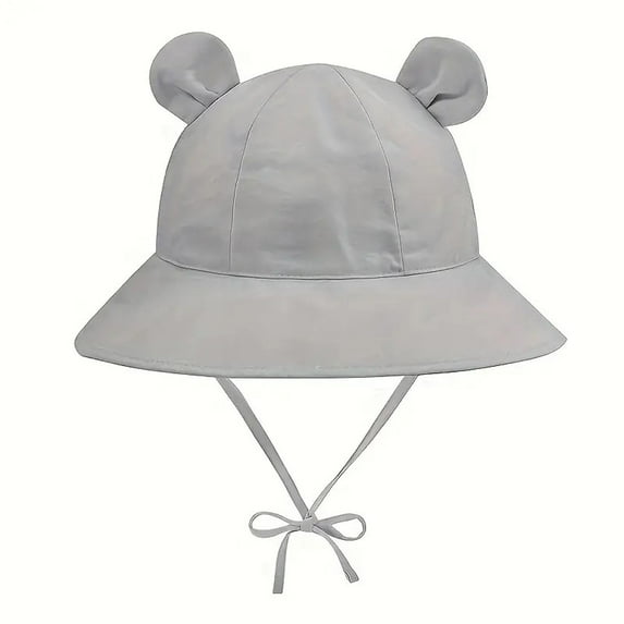 Ticikt Adorable Bear Ears Fisherman Sun Hat for Kids with Wide Brim and Adjustable Drawstring for Summer Outdoor Activities,Color:Light Gray