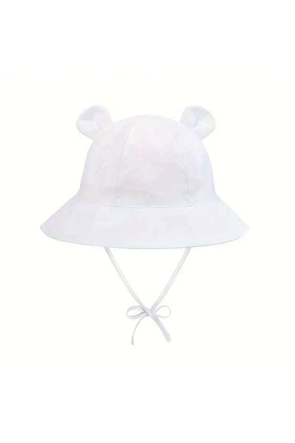 Adorable Bear Ears Fisherman Sun Hat for Kids with Wide Brim and Adjustable Drawstring for Summer Outdoor Activities,Color:White