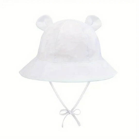 Ticikt Adorable Bear Ears Fisherman Sun Hat for Kids with Wide Brim and Adjustable Drawstring for Summer Outdoor Activities,Color:White