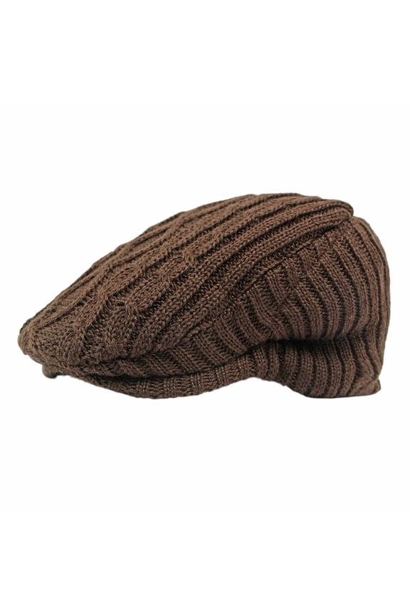 Men Women Knit Newsboy Cap, Retro British Style Warm Beret Ivy Flat Cap,Color:Coffee