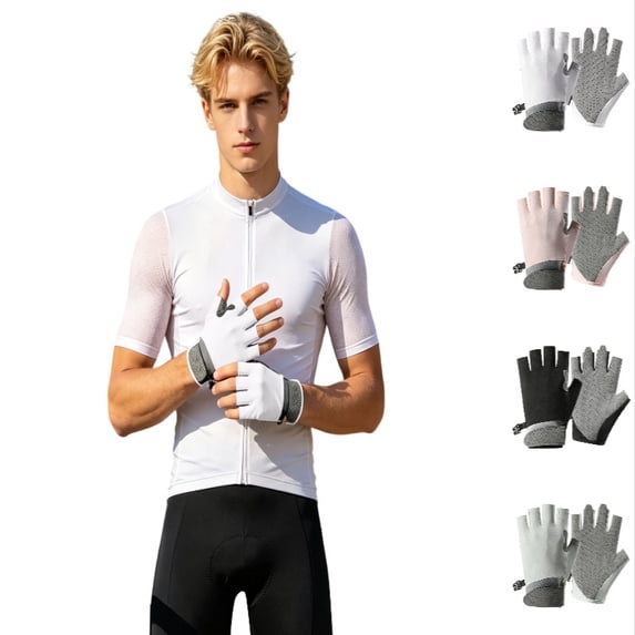 Ticikt Adult Half Finger Sports Gloves, Breathable Sun Protection Non Cycling Fishing Gloves for Outdoor Activities,White