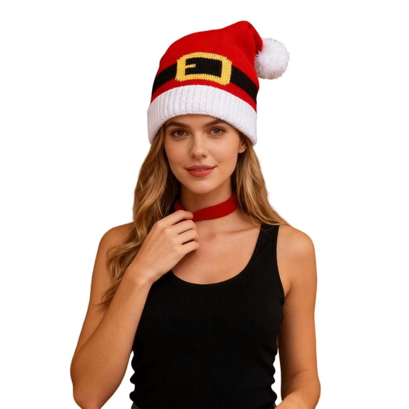 Ticikt Adult Knit Santa Hat, Winter Warm Christmas Beanie with Pom Pom, Holiday Decor Headwear