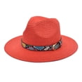 thumbnail image 1 of Ticikt Adults Unisex Retro Western Cowboy Riding Hat Leather Belt Wide Cap Straw Hat,Color:Red, 1 of 2