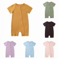 thumbnail image 1 of Ticikt Baby Bamboo Fiber Short Sleeve Romper, Solid Ribbed Zip Up Newborn Infant Summer Onesie Jumpsuit,Yellow, 1 of 9
