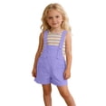 thumbnail image 1 of Ticikt Baby Boy Girl Denim Overalls Solid Suspender Bib Pants One-Piece Strap Jumpsuit Pocket Summer Outfit,Color:Light Purple,Size:6-7 Years, 1 of 9