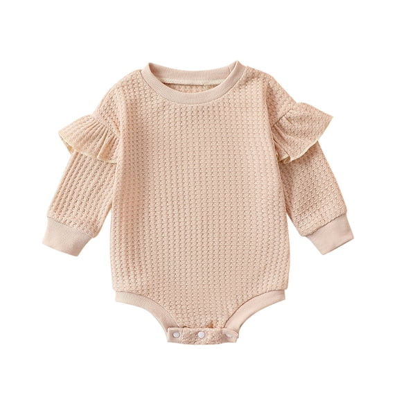 Ticikt Baby Boy Girl Knit Sweater Bubble Romper Oversized Crewneck Sweatshirt Jumpsuit Cute Fall Outfits Polyester Soft Breathable,Color:Beige