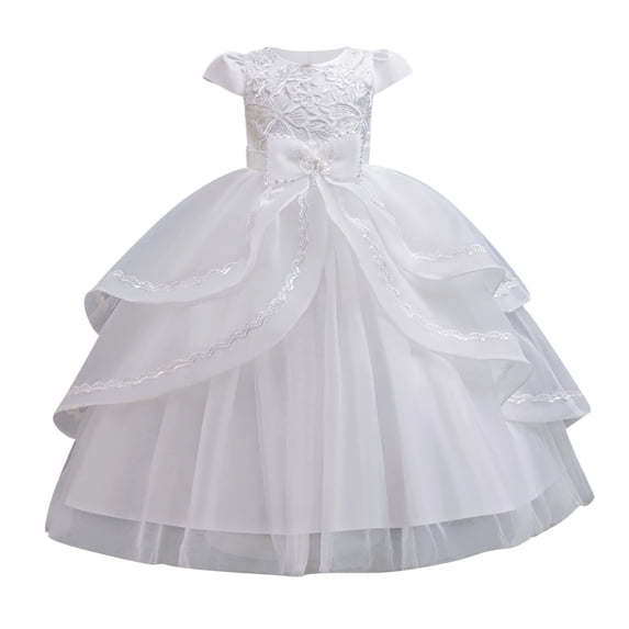 Ticikt Baby Elegant Flower Girls Dresses with Bow Special Occasion Wedding Birthday Party Fancy Tiered Gown