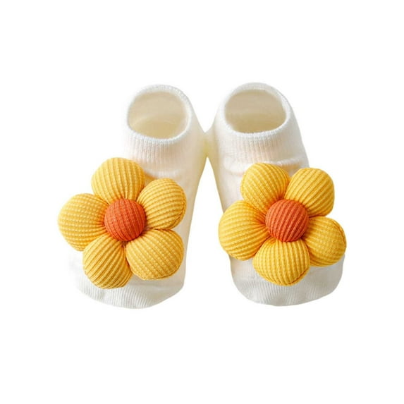 Ticikt Baby Girl Ankle Socks, Non- Low Cut Floral Socks for Infants, Toddlers & Girls,Color:Yellow,0-1 Years