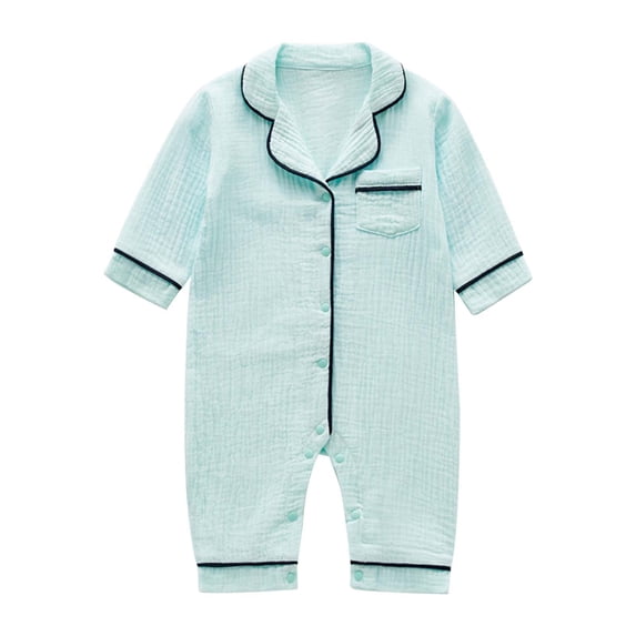 Ticikt Baby Girl Boy Pajamas Romper Button Up Pajamas Footie Pj's Jumpsuit Clothes 95% Cotton Soft Breathable for Sleepwear Playwear,Color:Light Blue