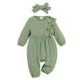 thumbnail image 1 of Ticikt Baby Girl Boys Romper Infant Fall Winter Clothes Ruffle Sweater Long Sleeve Bodysuit Jumpsuit and Headband,Color:Green,3-6 Months, 1 of 8