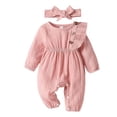 thumbnail image 1 of Ticikt Baby Girl Boys Romper Infant Fall Winter Clothes Ruffle Sweater Long Sleeve Bodysuit Jumpsuit and Headband,Color:Pink,3-6 Months, 1 of 4