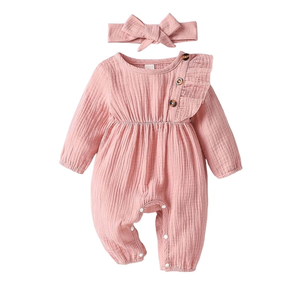 Ticikt Baby Girl Boys Romper Infant Fall Winter Clothes Ruffle Sweater Long Sleeve Bodysuit Jumpsuit and Headband,Color:Pink,3-6 Months