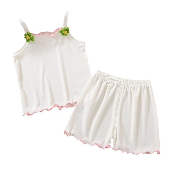 Ticikt Baby Girl Clothes Toddler Girl Summer Outfits Sleeveless Tank Top Shirt Shorts Set Toddler Clothes for Girls,Color:White,Size:4-5 Years