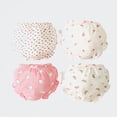 thumbnail image 1 of Ticikt Baby Girl Cotton Bloomers, Lightweight Double Ruffle Bow Cartoon Print Underwear, Soft Breathable Diaper Covers(4 Pack),White,6-15 Months, 1 of 5