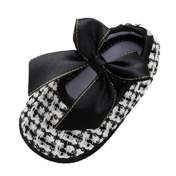 Ticikt Baby Girl Dress Shoes,Infant Toddler First Walking Mary Jane Flats with Bowknot Non-Slip Soft Sole Wedding Princess Fabric Sandals,Color:Black,6 Months