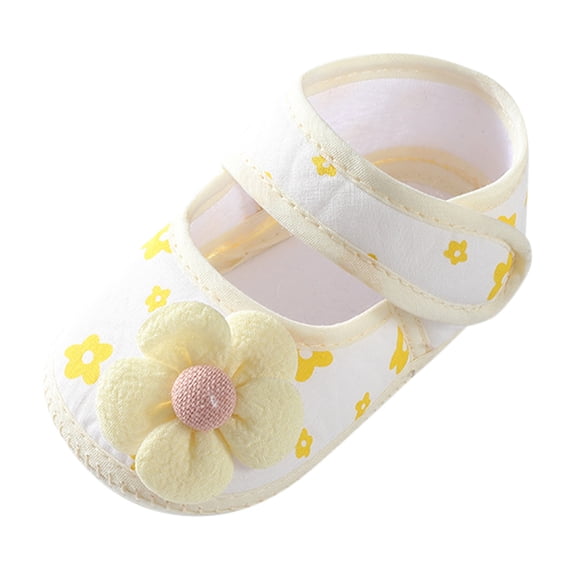 Ticikt Baby Girl Dress Shoes, Toddler First Walking Mary Jane Flats with Bowknot Non- Soft Sole Wedding Princess Fabric Sandals,Color:Yellow,0 Months