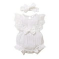 thumbnail image 1 of Ticikt Baby Girl Lace Romper Sleeveless Ruffle Bow Decorated Romper Jumpsuit Bodysuit with Headband Cotton Blend Soft Lightweight,Color:White, 1 of 4