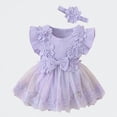 thumbnail image 1 of Ticikt Baby Girl Romper, Ruffle Sleeve Tulle Floral Bow Bodysuit with Headband for 0-18 Months,Purple, 1 of 4
