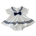 thumbnail image 1 of Ticikt Baby Girl Rompers Uniform Nautical 1 Piece Set Bodysuit School Style Lapel Crawl Dress 1 Year Photo Dress,Color:White,Size:6-12 Months, 1 of 8