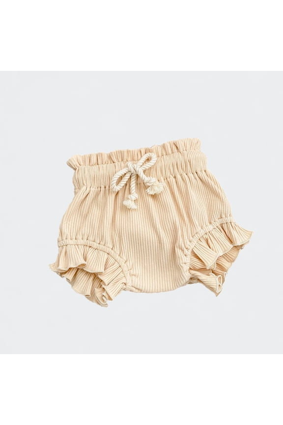 Ticikt Baby Girl Ruffle Bloomers, Soft Ribbed Knit Elastic Waist Casual Shorts for Summer,Khaki