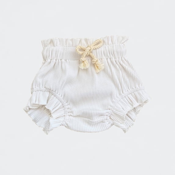 Ticikt Baby Girl Ruffle Bloomers, Soft Ribbed Knit Elastic Waist Casual Shorts for Summer,White