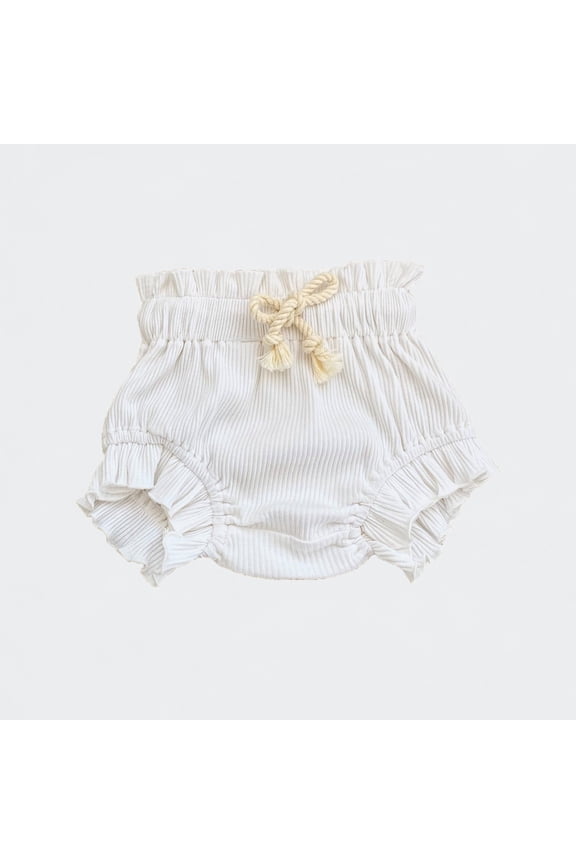 Ticikt Baby Girl Ruffle Bloomers, Soft Ribbed Knit Elastic Waist Casual Shorts for Summer,White