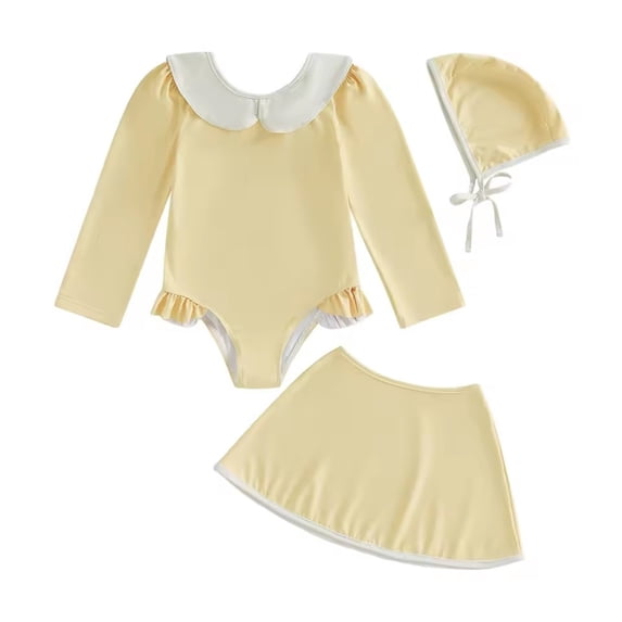 Ticikt Baby Girl Swimsuit Long Sleeve 3 Piece Rash Guard with Sun Hat Zipper Bathing Suit 0-3Y